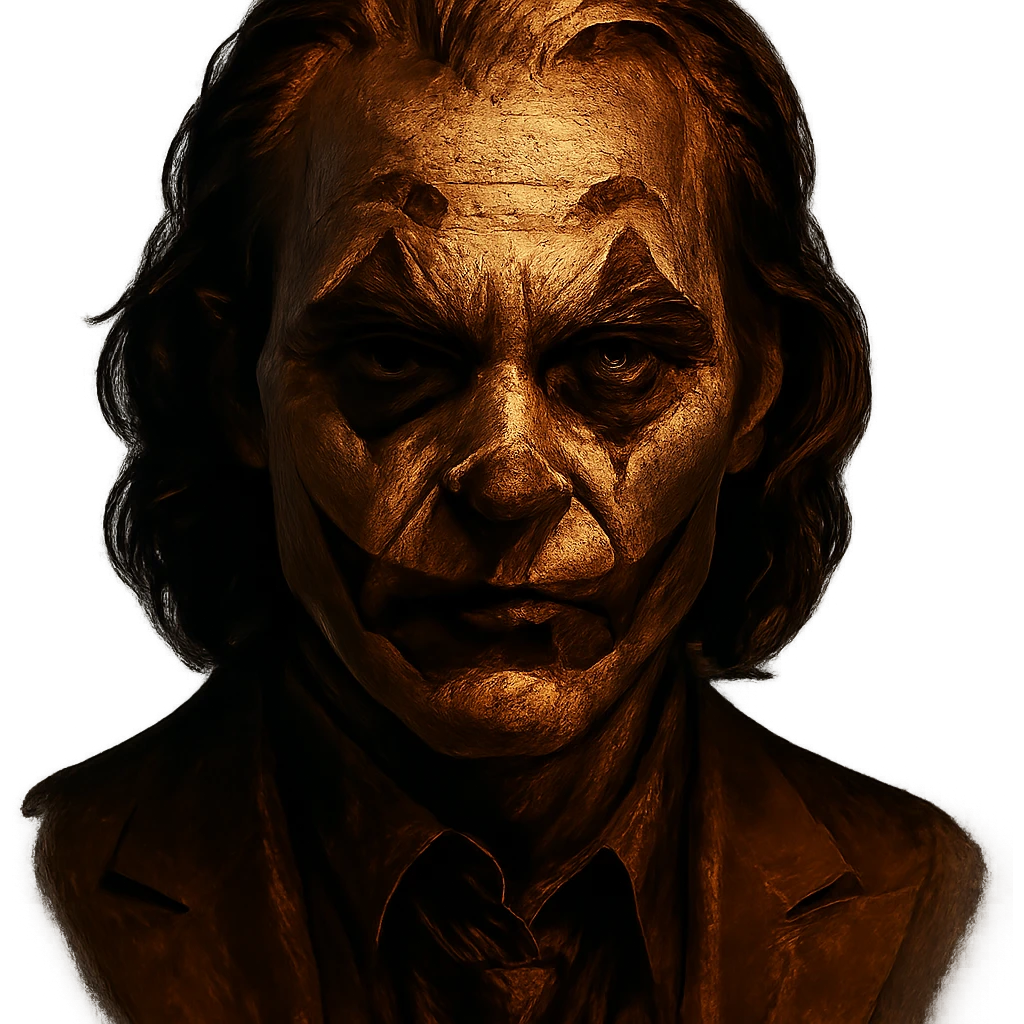 joker face, bronze palette, dramatic lighting, bold features emoji