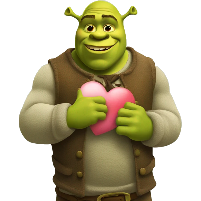 Shrek holding up a heart emoji