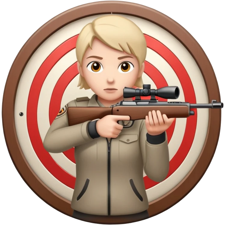 A focused shooter aiming a rifle at a target, standing in a shooting range with perfect posture. The target is in clear view, and the atmosphere is intense and precise, emphasizing concentration, accuracy, and discipline in the sport of shooting. emoji