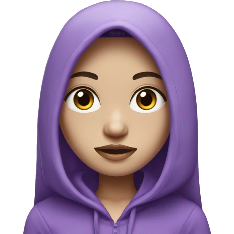 pale girl with long black hair, purple eyes, and purple hoodie emoji