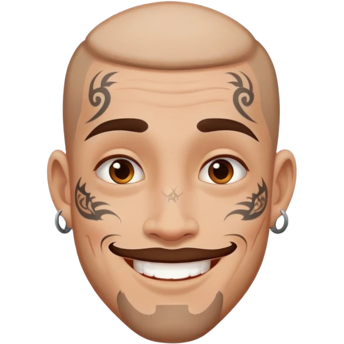 man with small face tattoos, cheerful expression emoji