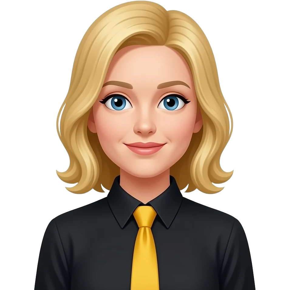lady with golden hairs and wear a black shirt and yellow tie emoji