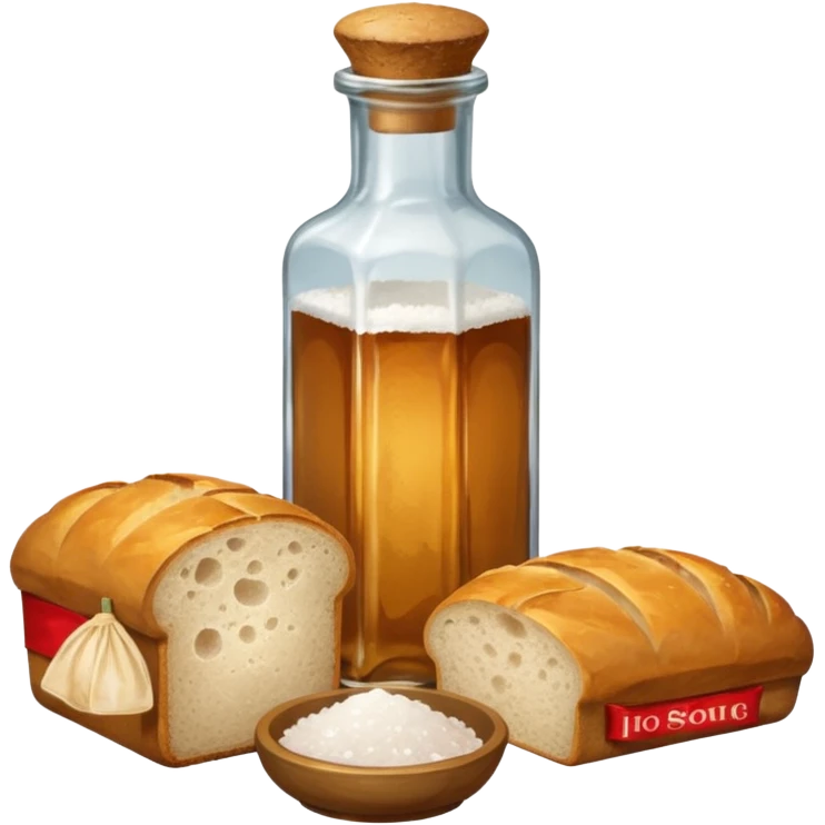  a one victorian bottle of salt and a loaf of bread emoji