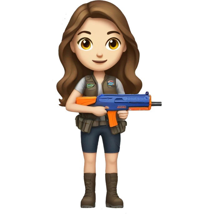 white girl with brown hair holding a nerf emoji