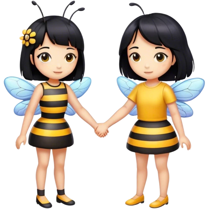 bee holding hands with a girl with black hair  emoji