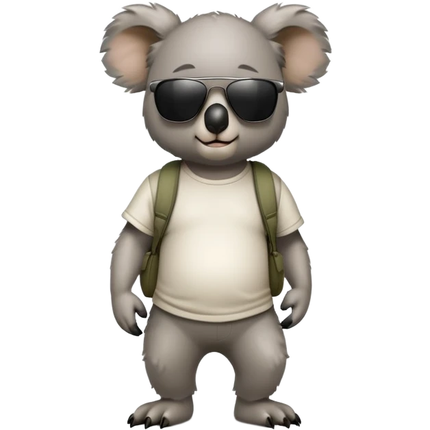 anthropomorphised koala in casual clothing, wearing dark sunglasses, walking upright, looking like a tough guy emoji