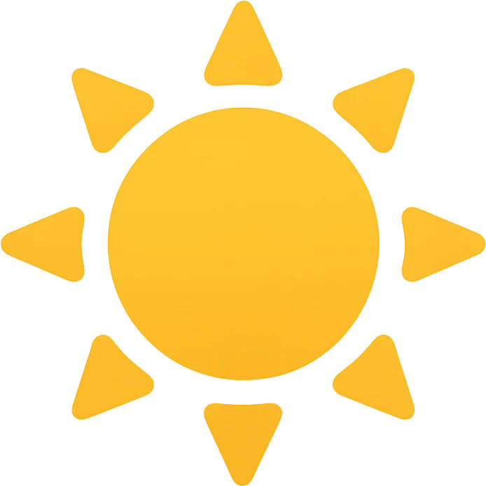 A sun icon with black outlines and filled with bright yellow color emoji