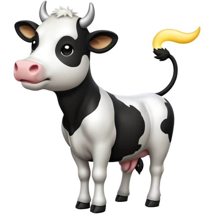 cinematic-[cow]-realistic-full-body-standing-emoji,-tail-flicking-lazily,-head-tilted-dramatically,-sleek-[black and white]-fur,-simplified-yet-realistic-focused-features,-highly-detailed,-glowing-with-an-almost-sarcastic-glow emoji