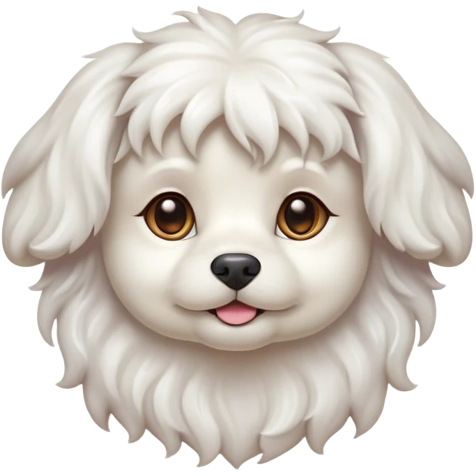 Cinematic Cute Wavy-Haired Maltese dog Portrait Emoji, Head tilted playfully and inquisitively, featuring a luxurious, wavy-haired white coat with a healthy sheen, round, sparkling dark eyes filled with curiosity, Simplified yet irresistibly adorable features, highly detailed, glowing with a warm, friendly glow, high shine, affectionate and lively, stylized with a touch of whimsy, bright and endearing, soft glowing outline, capturing the essence of a mischievous yet loving companion, so playful it feels like it could scamper out of the screen and into your arms! emoji