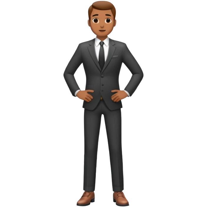 man in suit and shoes, with hands on his hips emoji
