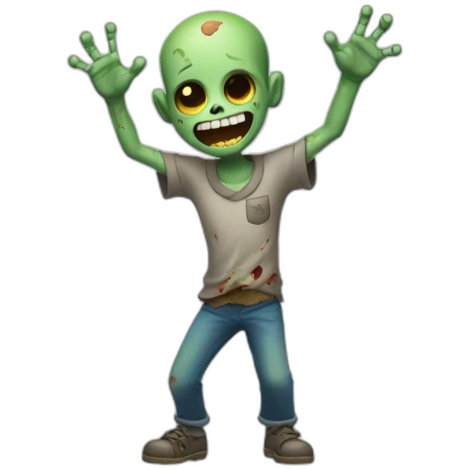 Happy zombie boy with both hands in the air emoji