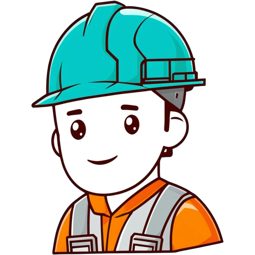 Male oil rig worker in uniform and safety helmet, minimalist design with soft gradients in sky blue, teal green, white, and light gray emoji