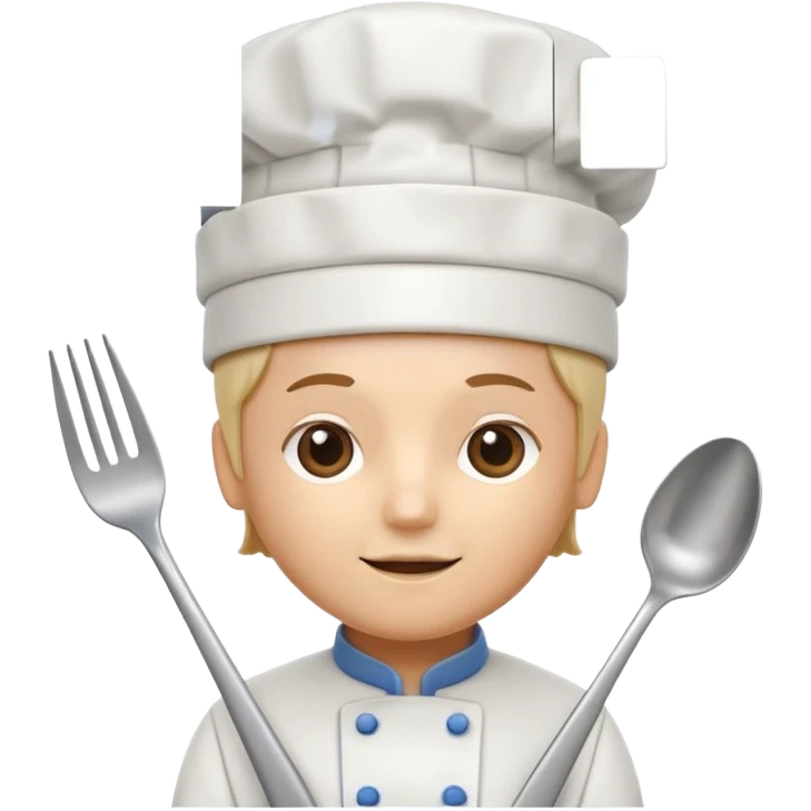 rounded square mobile app logo design, 3d icon of a chef's hat and a fork combined, subtle gradient, minimal soft blue background, flat design, clean, professional food service icon emoji