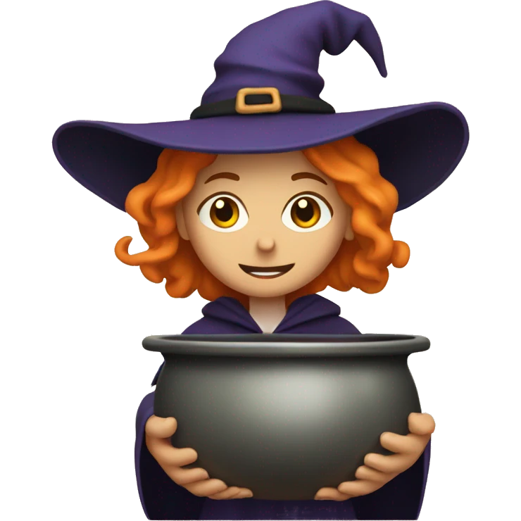 Meg as a witch with a cauldron emoji