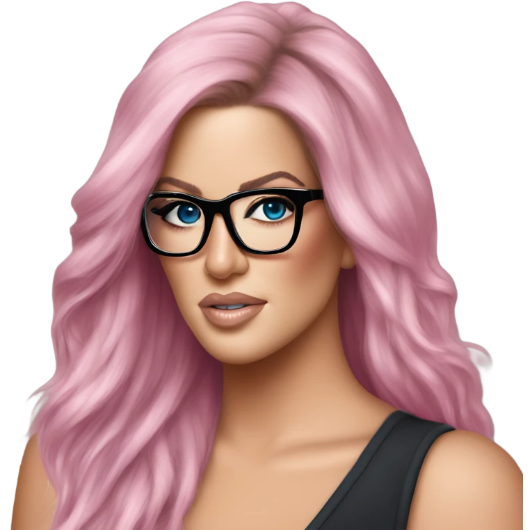 Photo Realistic khloe kardashian stylish pink hair BLUE eyes and glasses elegant  emoji