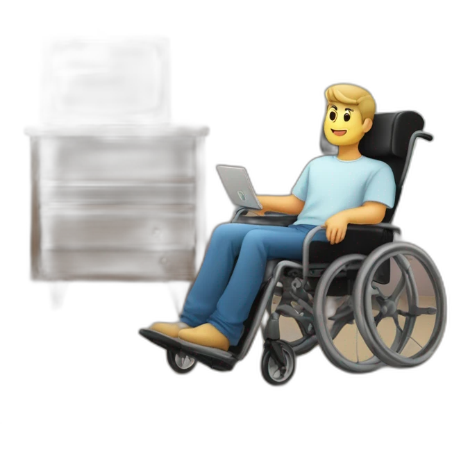 Hombre en silla de ruedas viendo tv en su casa en la sala emoji
