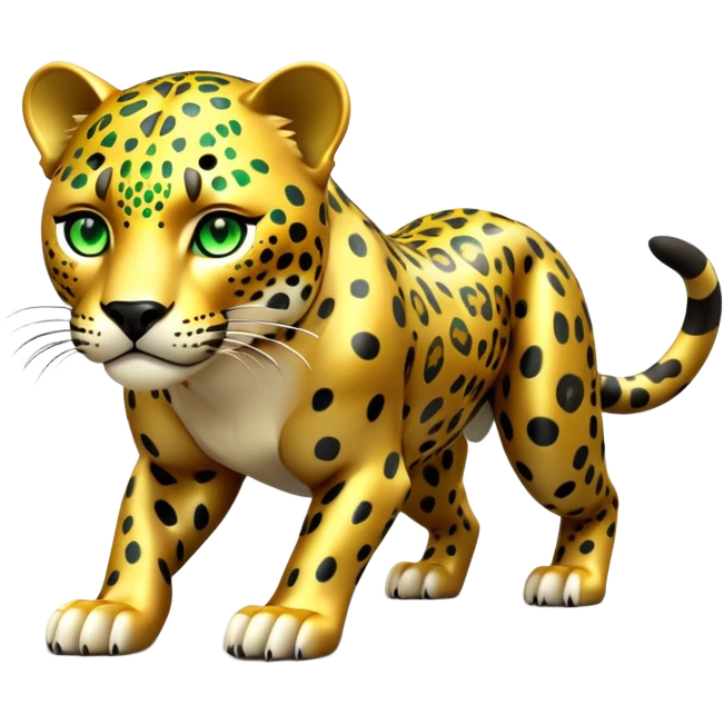 cinematic-jaguar-realistic-full-body-on all fours-emoji,-sleek-powerful-frame-poised-for-action,-golden-fur-adorned-with-bold-black-rosettes,-head-tilted-dramatically,-piercing-green-eyes-locked-onto-its-prey,-simplified-yet-realistic-focused-features,-highly-detailed,-glowing-with-an-almost-sarcastic-glow emoji