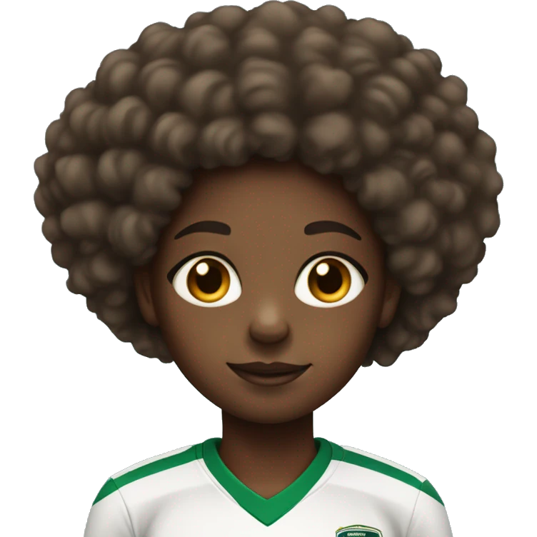 black girl aged 10 with brown curl afro in football shirt emoji