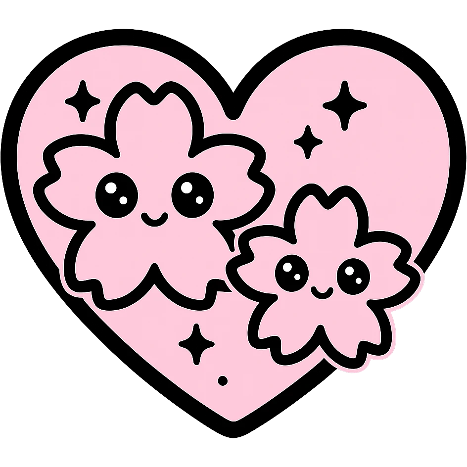 goth sakura heart, pastel goth style, soft pink and black colors, cute and dark, kawaii cherry blossoms emoji