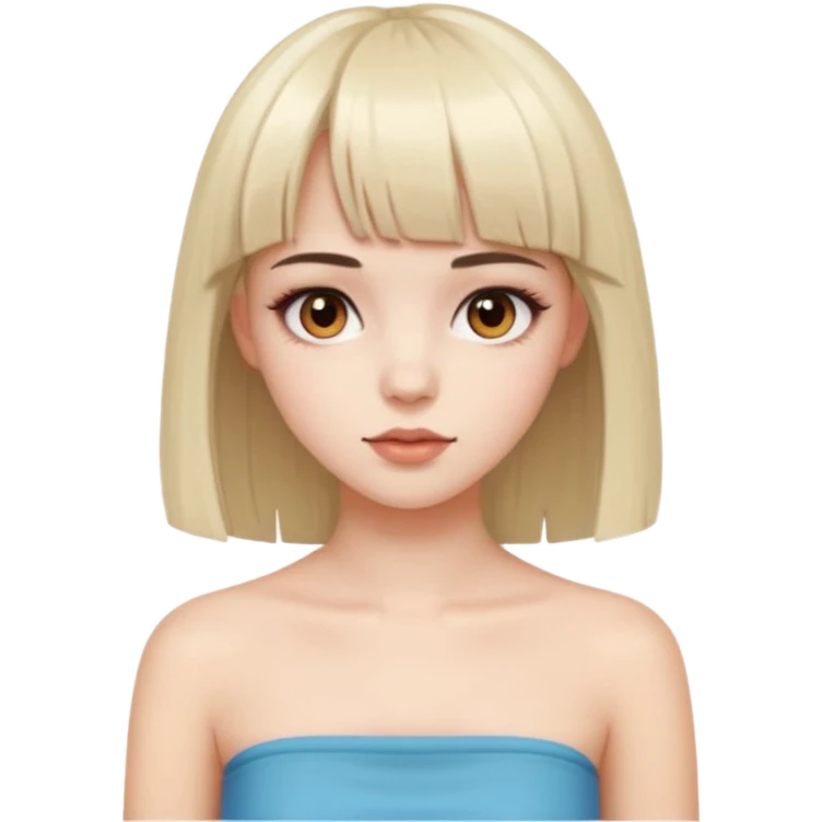 pale girl, who has straight medium length hair with bangs, brown eyes and abg make-up and wearing a tube emoji
