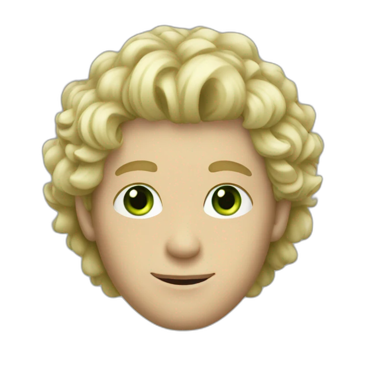 blonde guy with fluffy hair and green eyes emoji