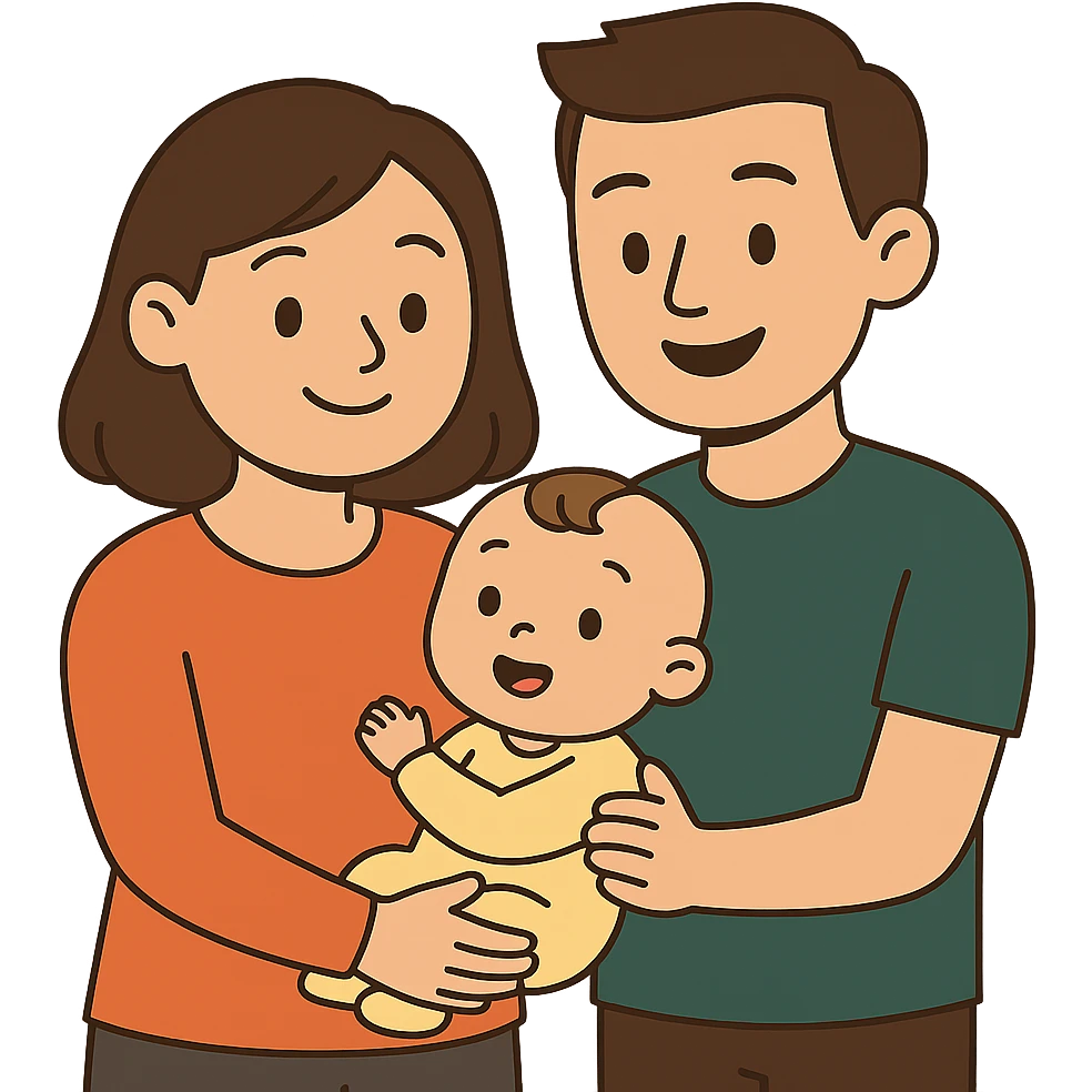 flat toon style family with mom, dad, and baby emoji