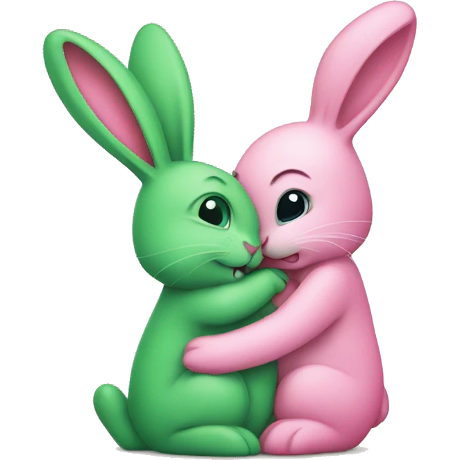 Green bunny hugging pink bunny emoji
