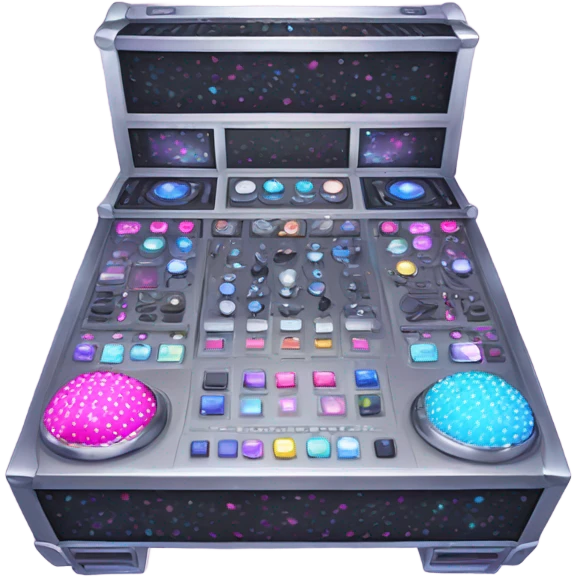Realistic isolated DJ Sound control console with pink,blue,and purple sparkling diamonds and rhinestones on it. emoji