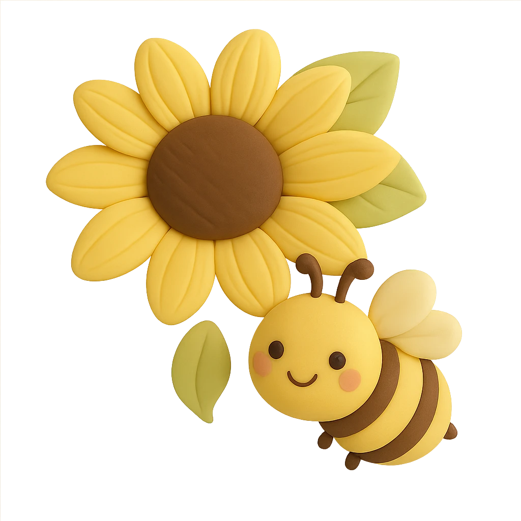 Remove the background, keep only the yellow flower and bee with transparent background in fondant cake art style. emoji