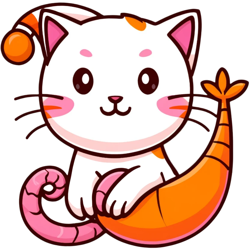 shrimp with a cat head, pink shrimp body with orange cat face emoji
