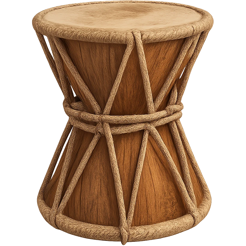 classic damru with wooden texture and rope, no text emoji