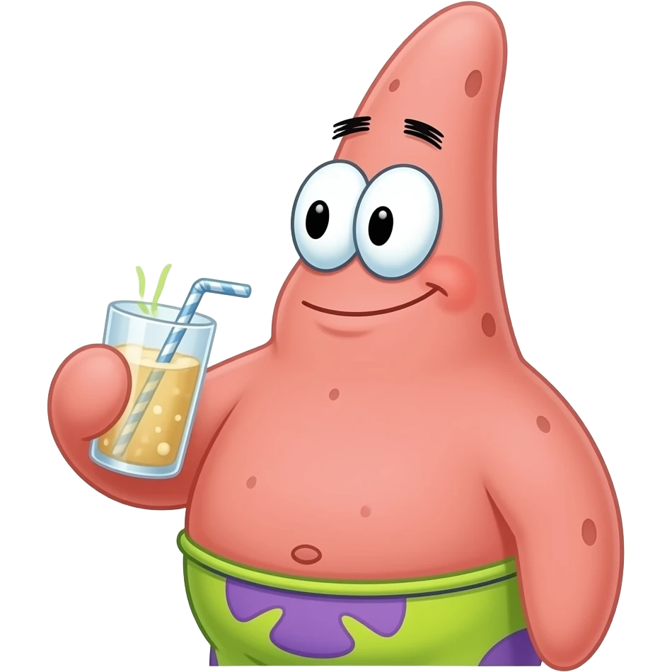 Patrick Star sipping a drink, side eye at camera. emoji