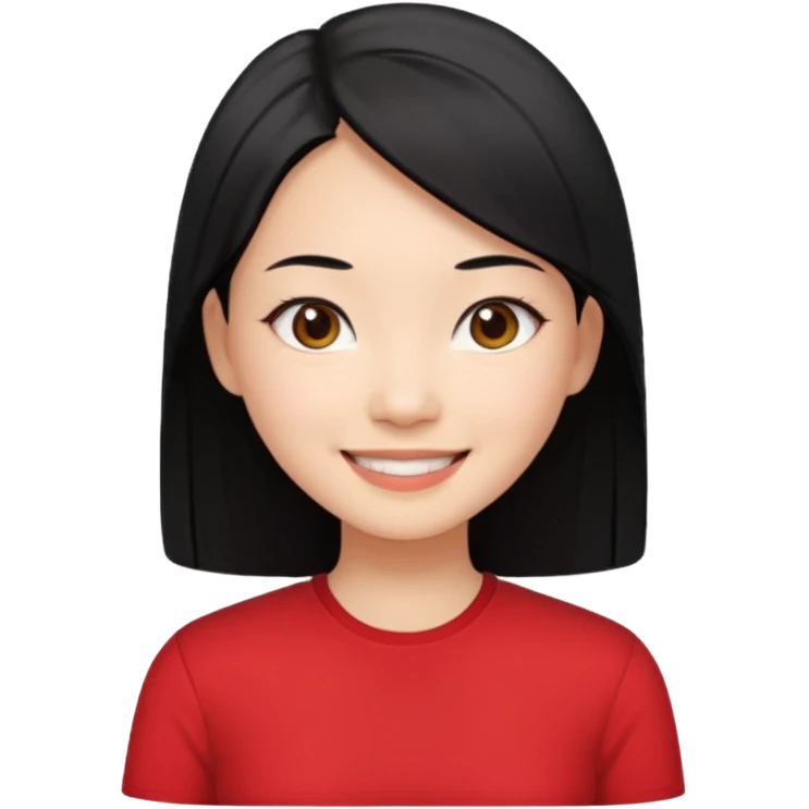 Chinese woman emoji, smiling, black straight hair, red shirt emoji