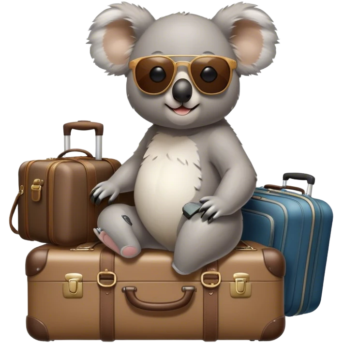 Koala with bagages at airport with sunglasses emoji