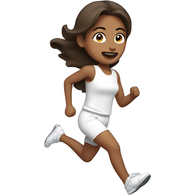 runnning emoji wearing something cute that is white with dark brown hair emoji