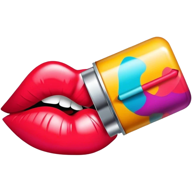 A psychedelic-colored sealed with a kiss mark emoji