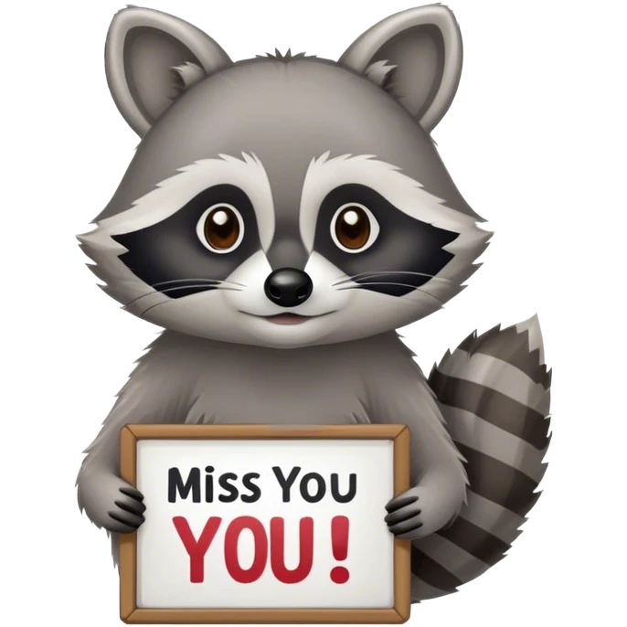 raccoon holding a miss you sign emoji