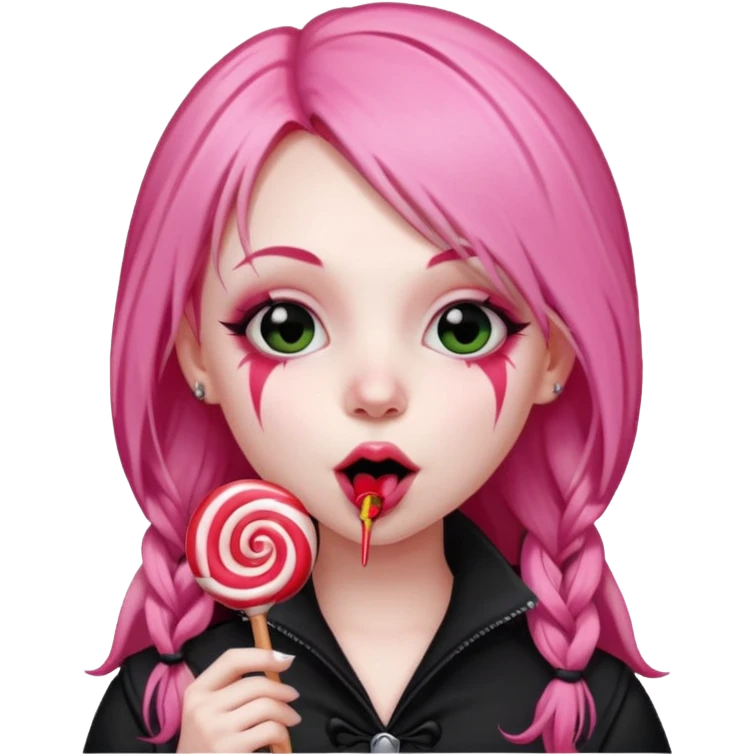 Cute Goth girl with long pink hair licking a lolli emoji