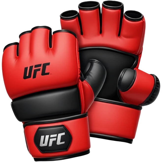 UFC MMA fighting glove, red and black, open fingertips design, padded knuckles, official UFC style emoji