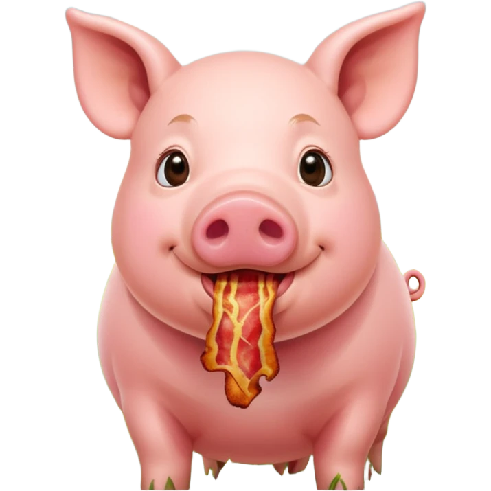 Pig eating bacon on a farm emoji