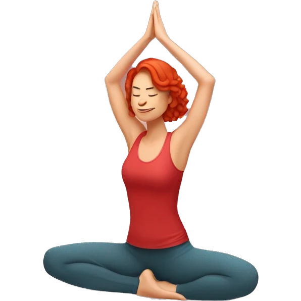 woman with red hair doing yoga heron pose in red clothes emoji