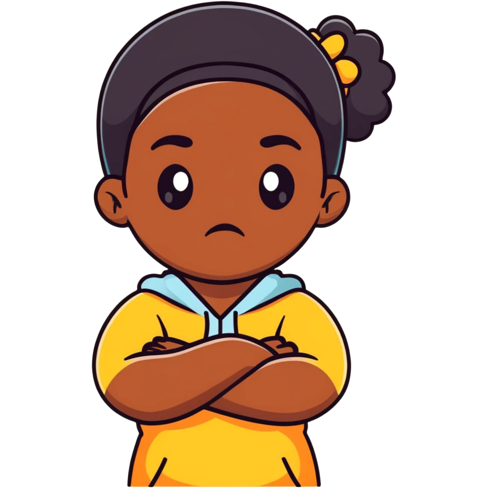 Upset Black girl with dark skin crossing arms with angry expression emoji