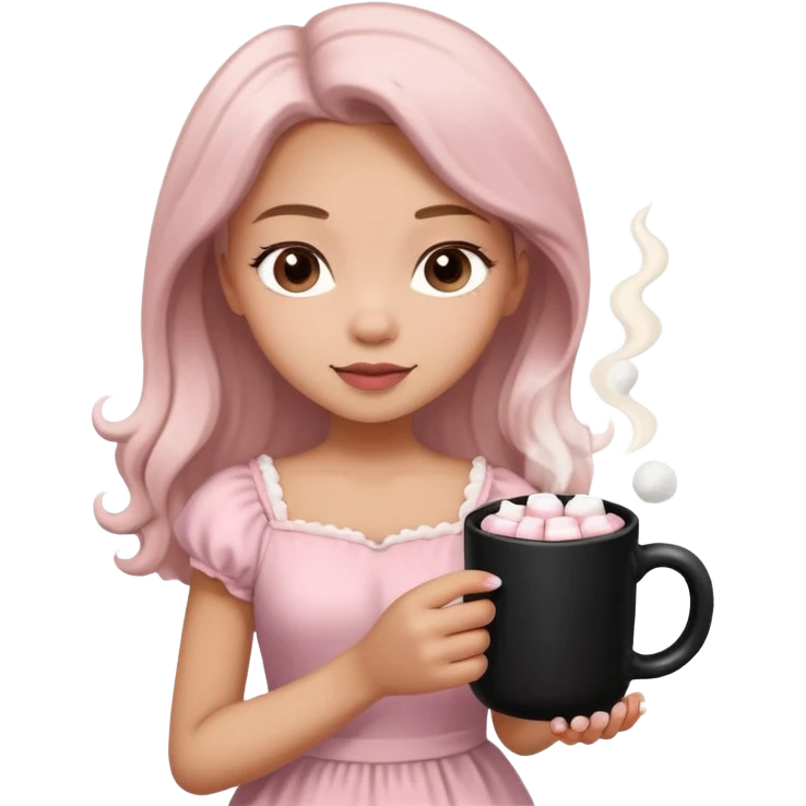 human girl light pink black mug of hot chocolate with marshmallows pop sketcha emoji