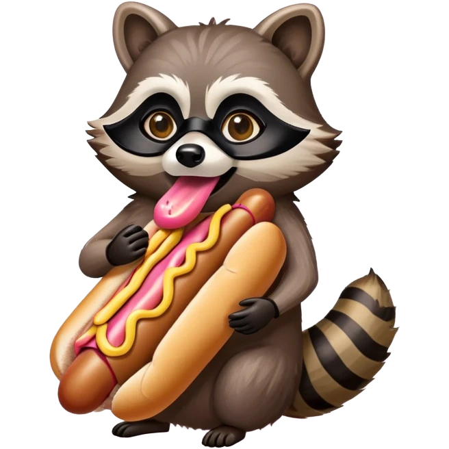 Raccoon eating hot dog emoji