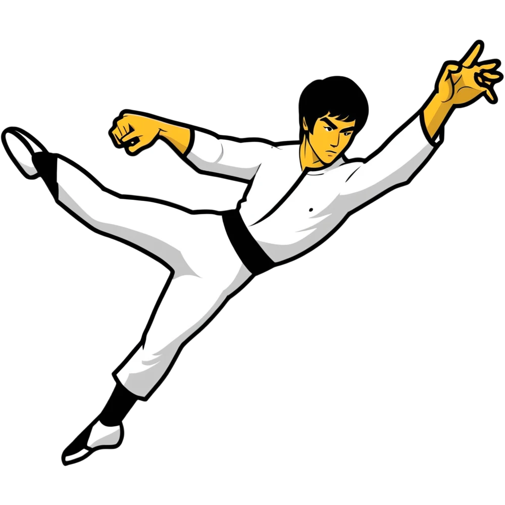 Bruce Lee in his classic flying kick pose from Enter the Dragon emoji