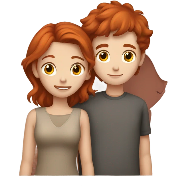Red head girl and brown hair boy cuddling emoji