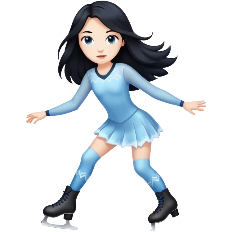 pale girl with long black hair ice skating emoji
