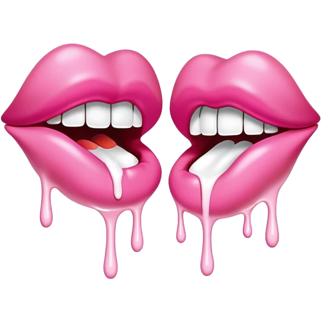 Floating pink bitten lips with Completely white paint dripping off emoji