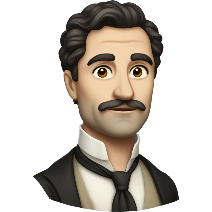European 40 years old writer of the early 20th century, with dark hair, without mustache, without glasses emoji
