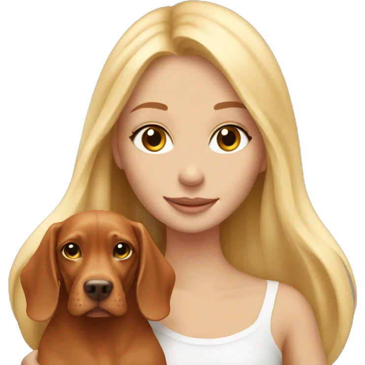 Pretty girl with long blonde hair holding cute vizsla dog emoji